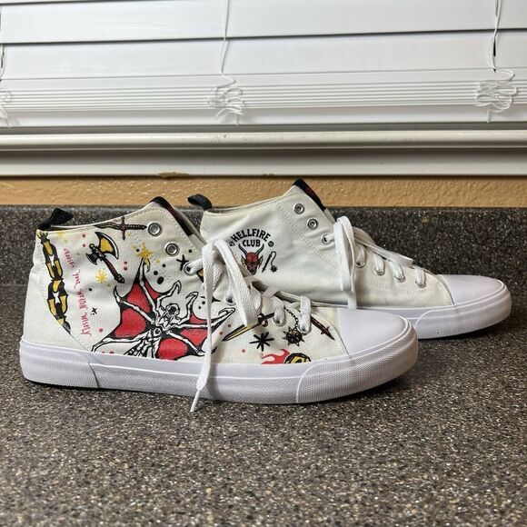 Akedo x Stranger Things Hellfire Club White Mid Top Sneaker Men US 12 EU 45 Shoe - Picture 2 of 12